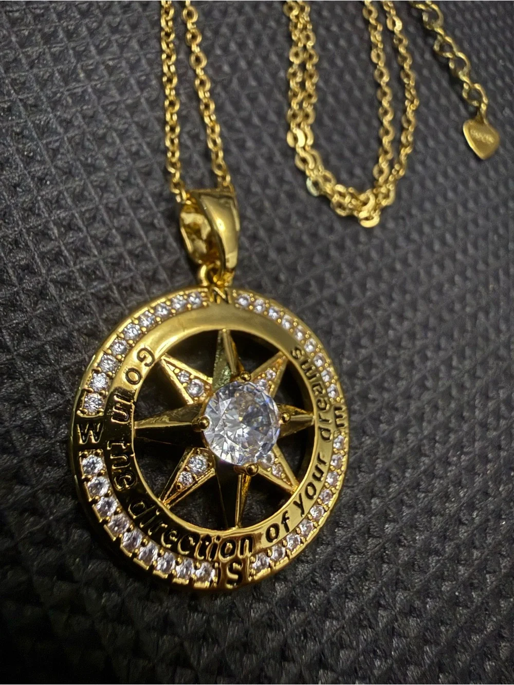 925 silverGold plated Compass Star Pendant Necklace with Clear Crystals‎